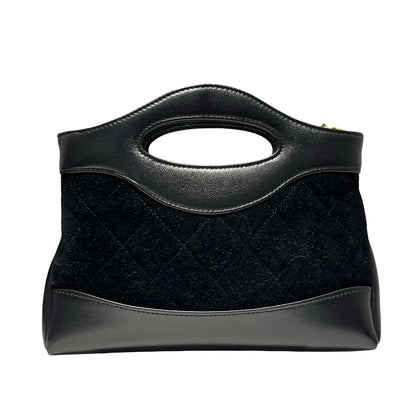 Used CHANEL Suede Lambskin Leather 31 Nano Handbag Black GHW