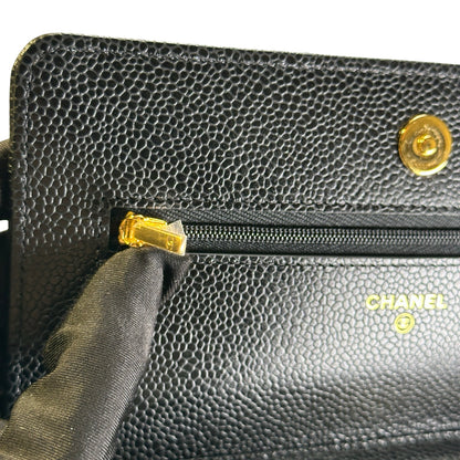 Brand New CHANEL Caviar Wallet on chain Wallet on chain Black，GHW