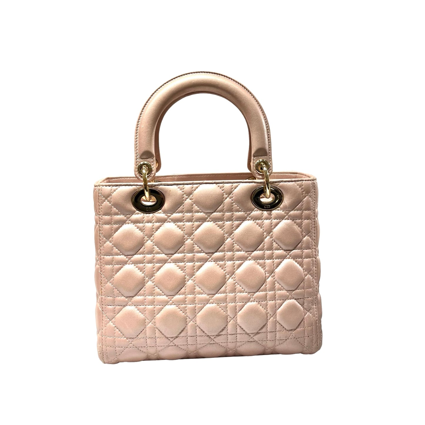 Used DIOR Lambskin Leather Lady Dior Medium Shoulder Bag Pink