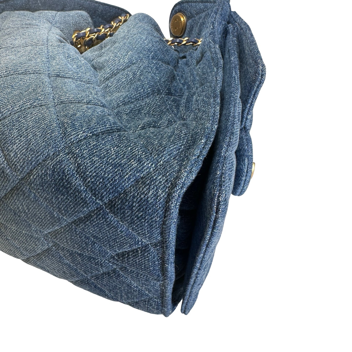 Used CHANEL Denim Quilted Kelly Shoulder Bag Blue GHW
