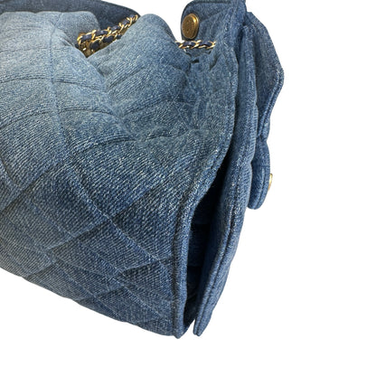 Used CHANEL Denim Quilted Kelly Shoulder Bag Blue GHW