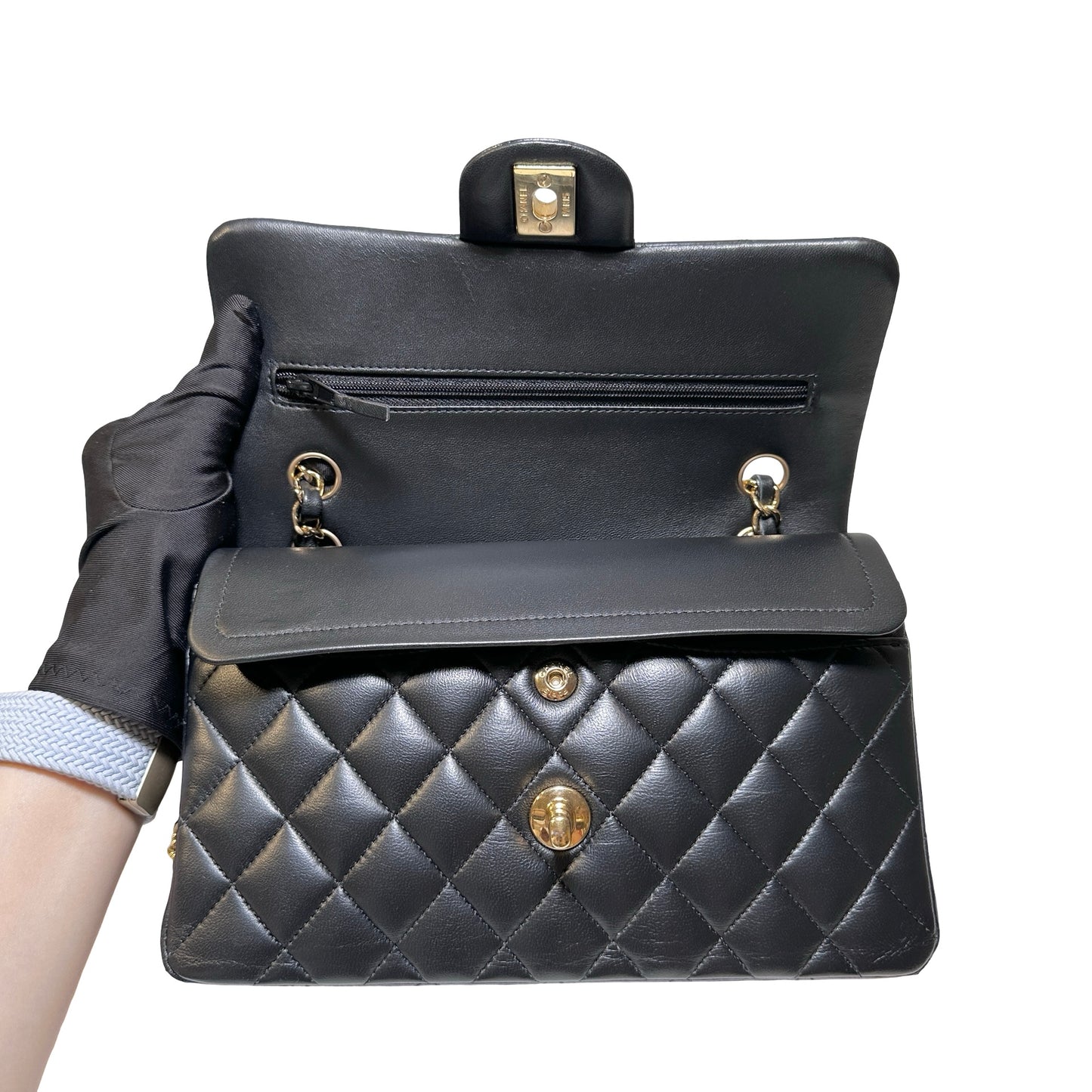 Used Chanel Calfskin Leather CF 23 Shoulder Bag Black GHW