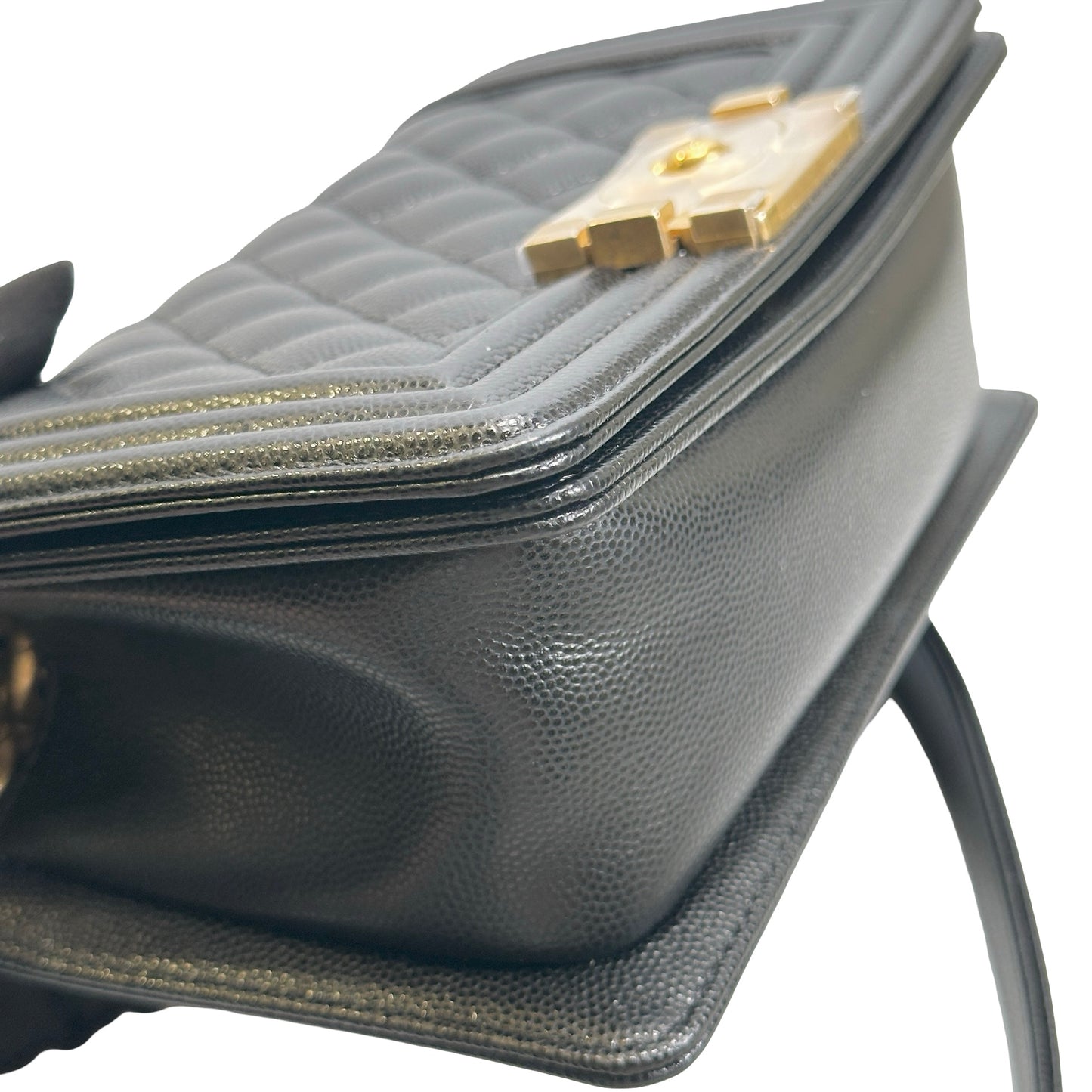 Used CHANEL Quilted Caviar Boy Bag Chain Shoulder Bag Black GHW