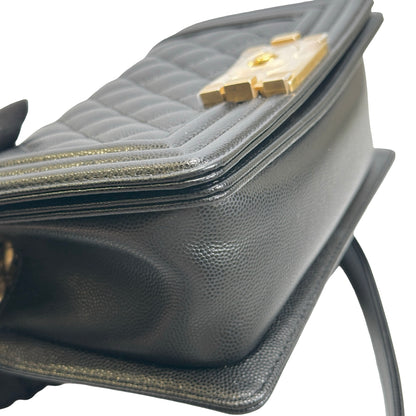 Used CHANEL Quilted Caviar Boy Bag Chain Shoulder Bag Black GHW