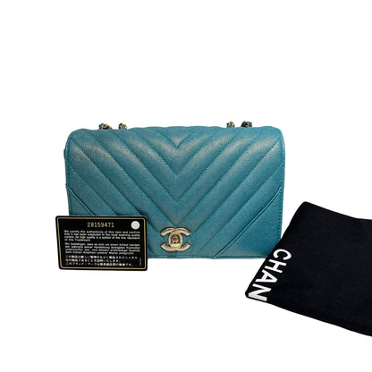 Used CHANEL Chevron Statement Flap Chain Shoulder Pearl Green GHW Chain Shoulder Bag