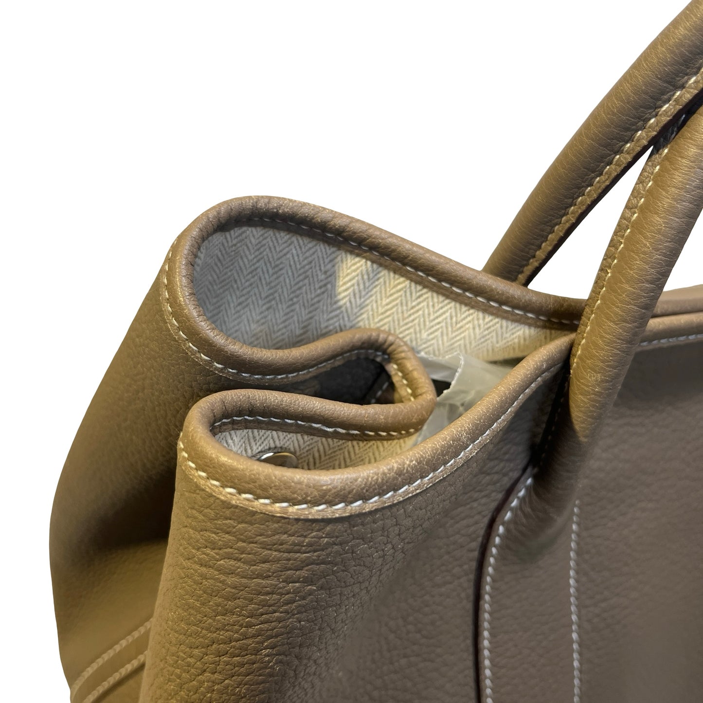 Used HERMES Leather Garden Party Tote Bag Brown