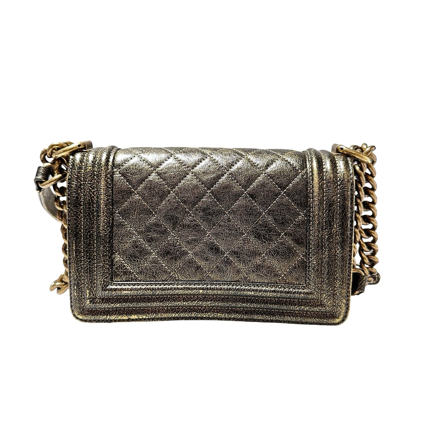 Used CHANEL Boy 20cm Cross Body Bag METALLIC BLACK GHW