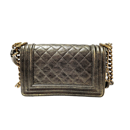 Used CHANEL Boy 20cm Cross Body Bag METALLIC BLACK GHW