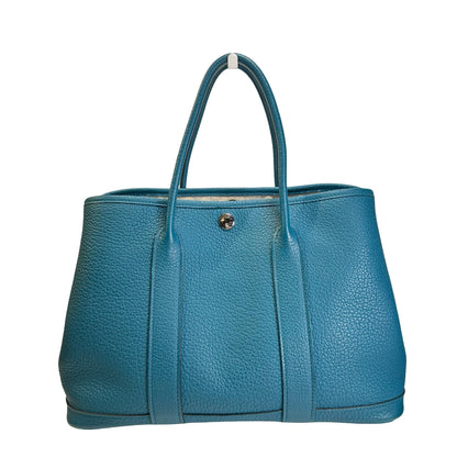 Used HERMES Leather Silver hardware Garden Party Tote Bag Blue Phe