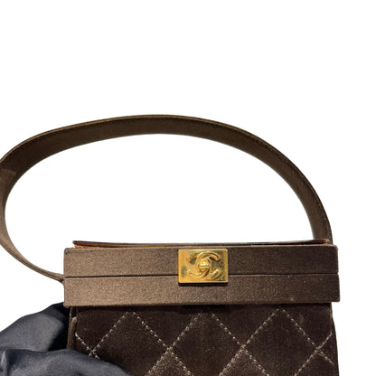 Used Chanel Velvet Vintage Vanity Box Clutch Brown GHW
