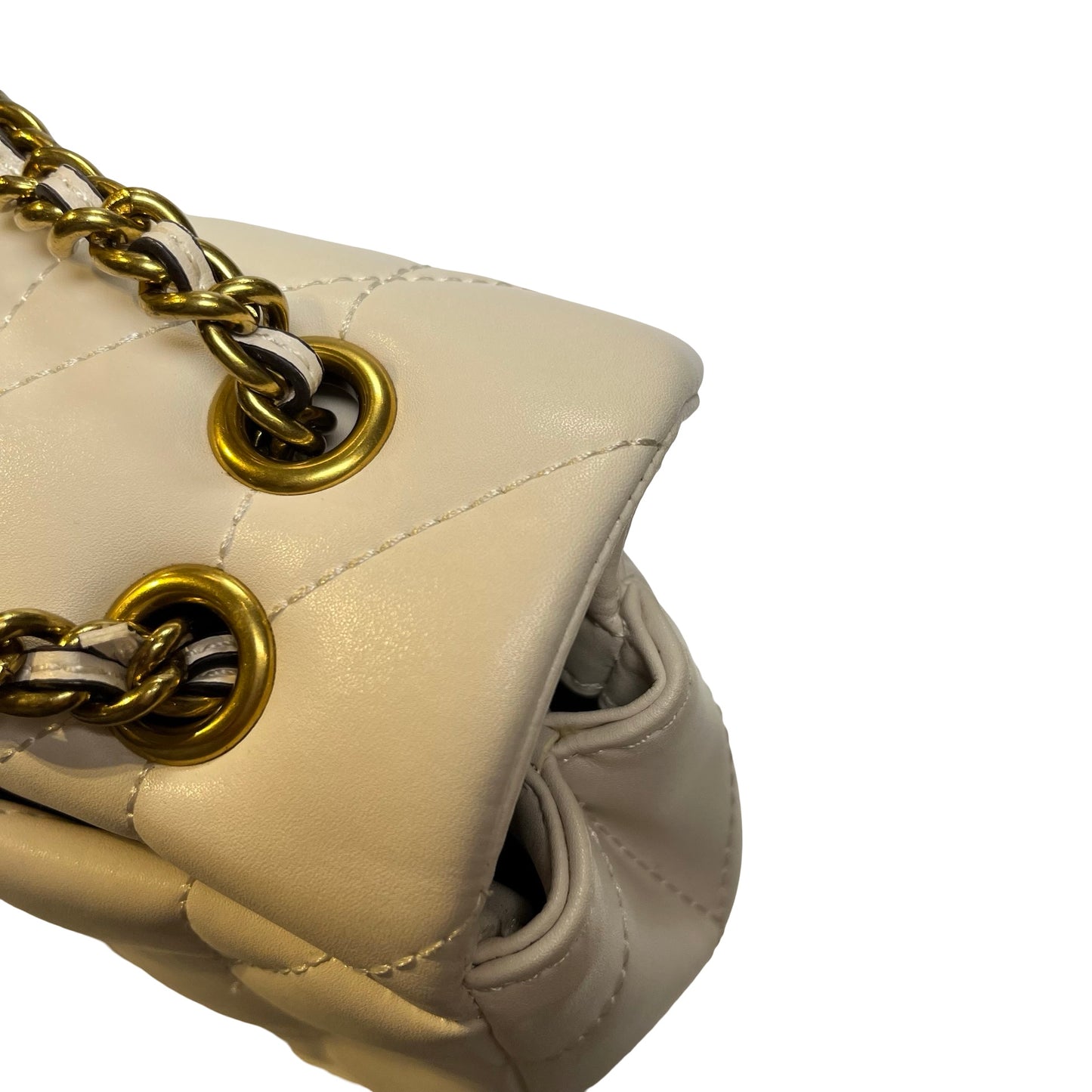 Used COACH Quilted Leather Quilted Tabby Chain Shoulder Bag White GHW