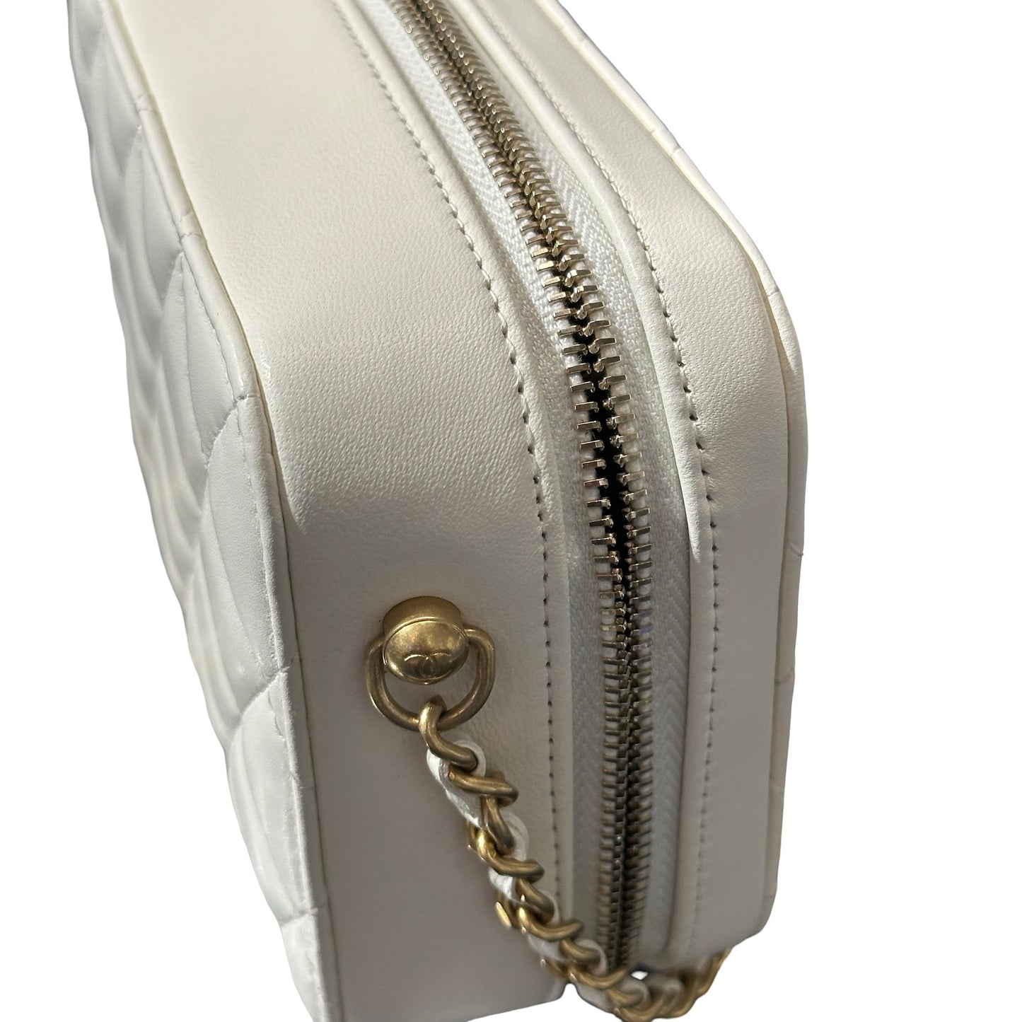Used CHANEL Lambskin Leather Cross Body Bag GHW White