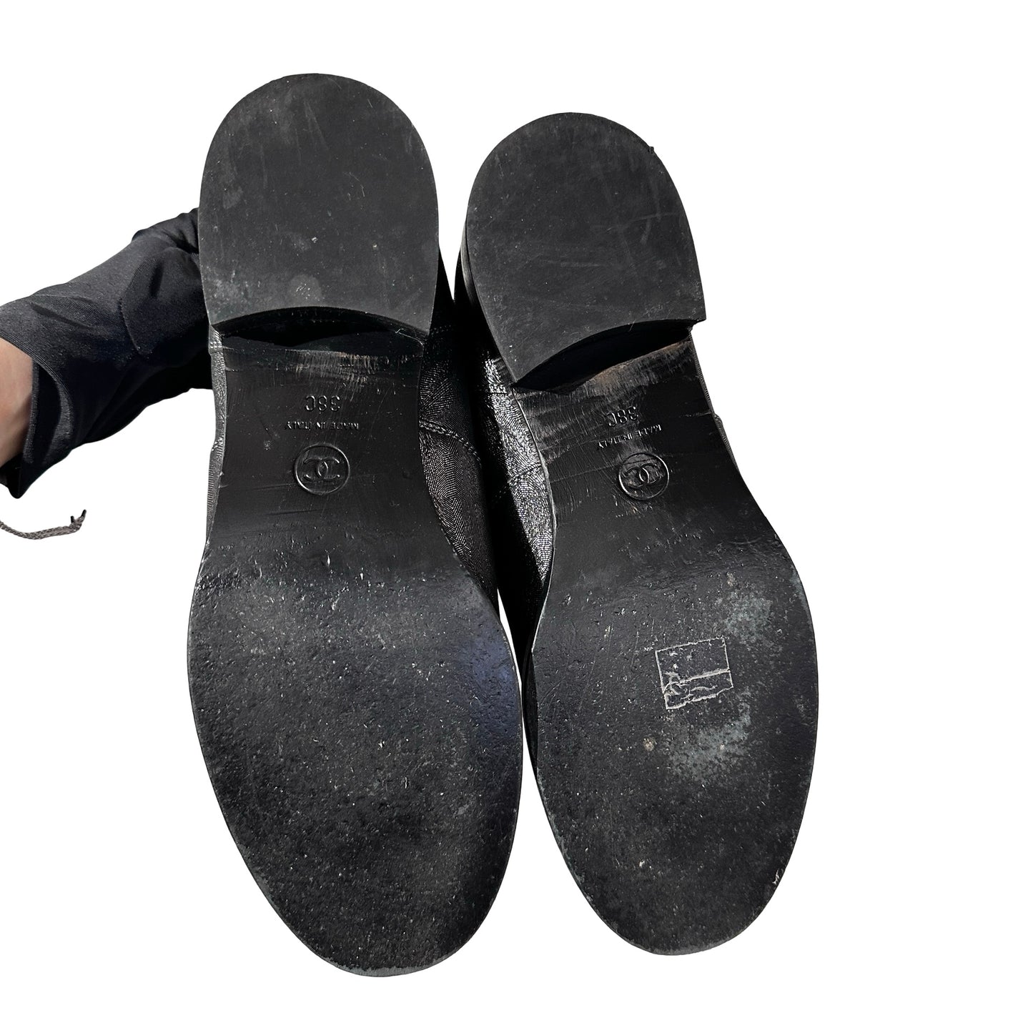 Used CHANEL Short Boots Shoes Silver Black Shoes