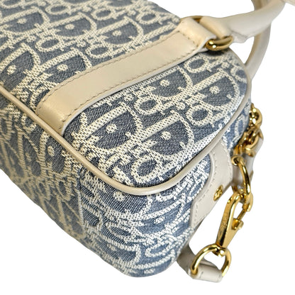 Used CHRISTIAN DIOR Oblique Jacquard D-Vibe Bowling Bag Bowling Bag Blue Beige