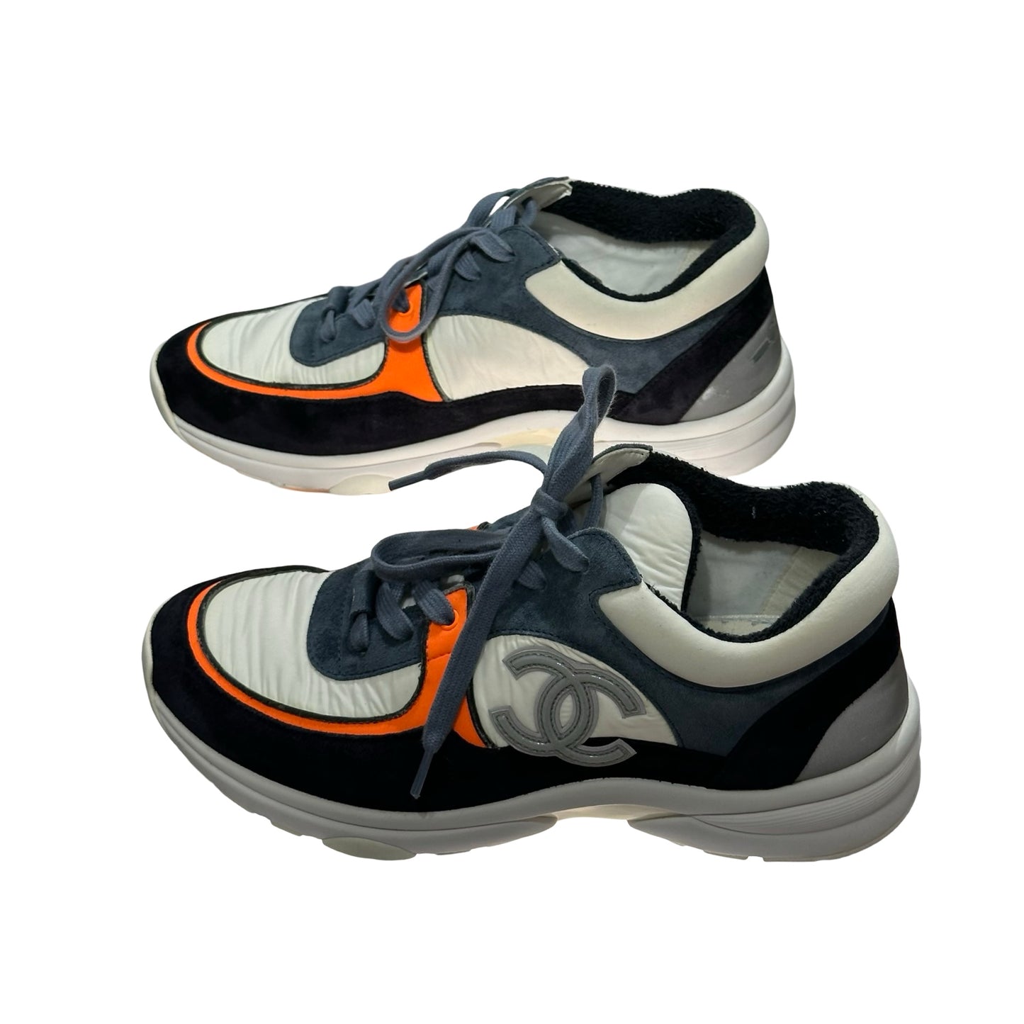 Used CHANEL Low Top Trainers Shoes White Black Grey Orange