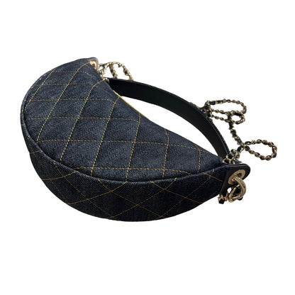 New Chanel Denim Clutch with Gold-Tone Chain Shoulder Bag Navy GHW