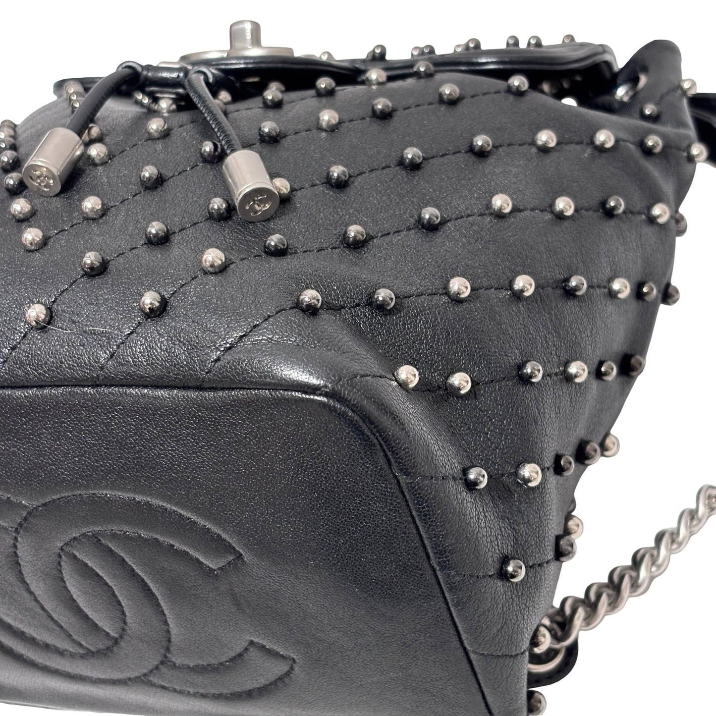 Used CHANEL Lambskin Studded Stud Wars Backpack Backpack Black Silver