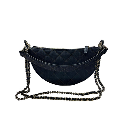 New Chanel Denim Clutch with Gold-Tone Chain Shoulder Bag Navy GHW