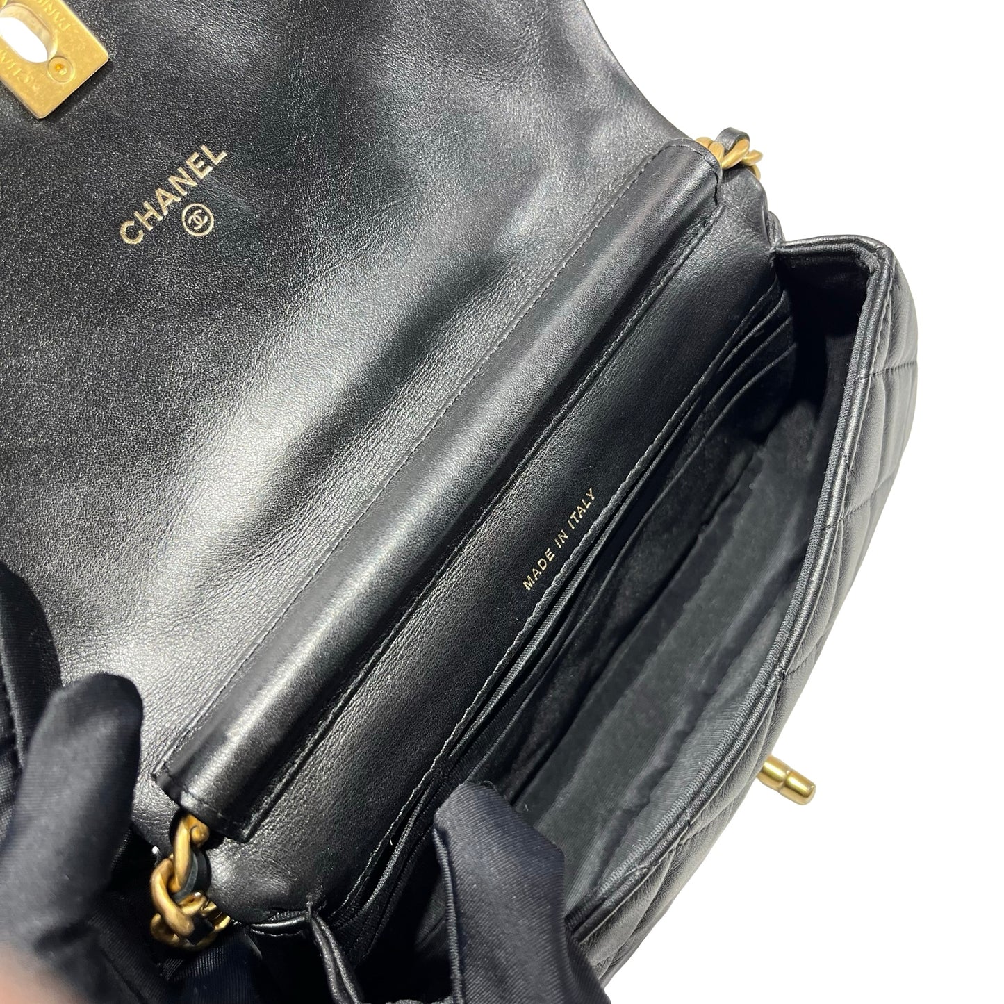 Used CHANEL Lambskin Leather Cross Body Bag Black GHW