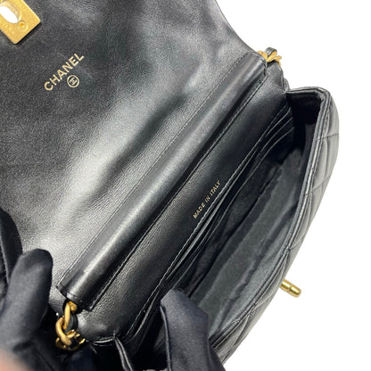 Used CHANEL Lambskin Leather Cross Body Bag Black GHW