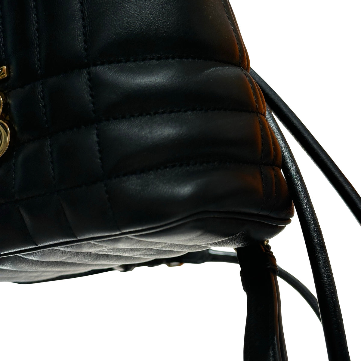 Used BURBERRY Quilted Leather Lola Bucket Bag Black Gold
