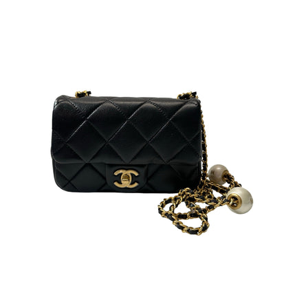 Unused CHANEL Mini flap 17cm Cross Body Bag Black GHW