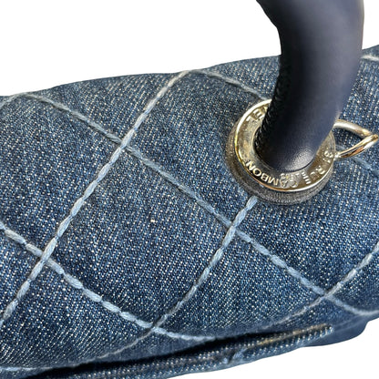 Used CHANEL Quilted Denim Coco Handle Small Handbag Denim Navy