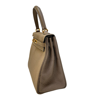 Used HERMES Togo Kelly 25 Handbag Gris Meyer Gold Hardware