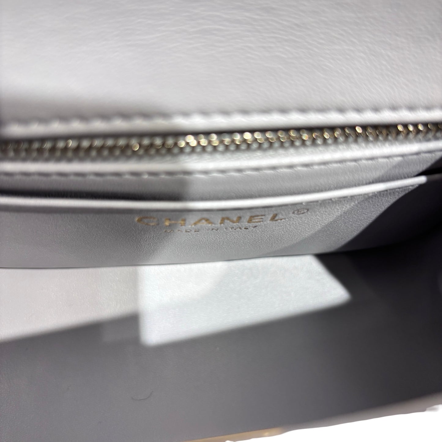Used CHANEL Lambskin Leather Classic Flap Mini Chain Shoulder Bag Grey GHW