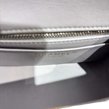 Used CHANEL Lambskin Leather Classic Flap Mini Chain Shoulder Bag Grey GHW