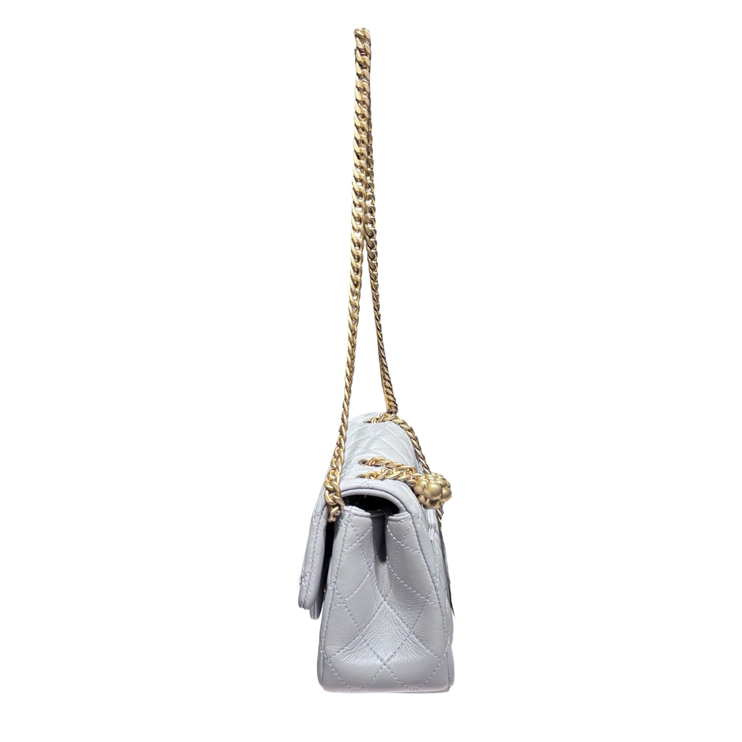 Used CHANEL Lambskin Leather Classic Flap Mini Chain Shoulder Bag Grey GHW