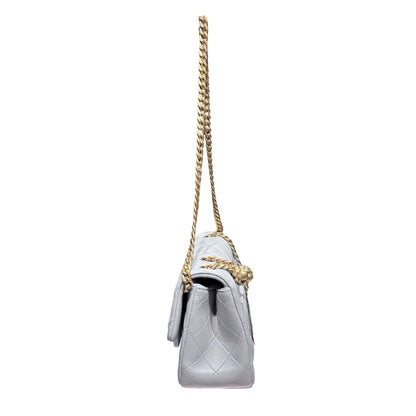 Used CHANEL Lambskin Leather Classic Flap Mini Chain Shoulder Bag Grey GHW