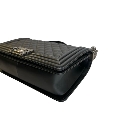 Used CHANEL Matelasse Lambskin Boy Chain shoulder bag Black Silver