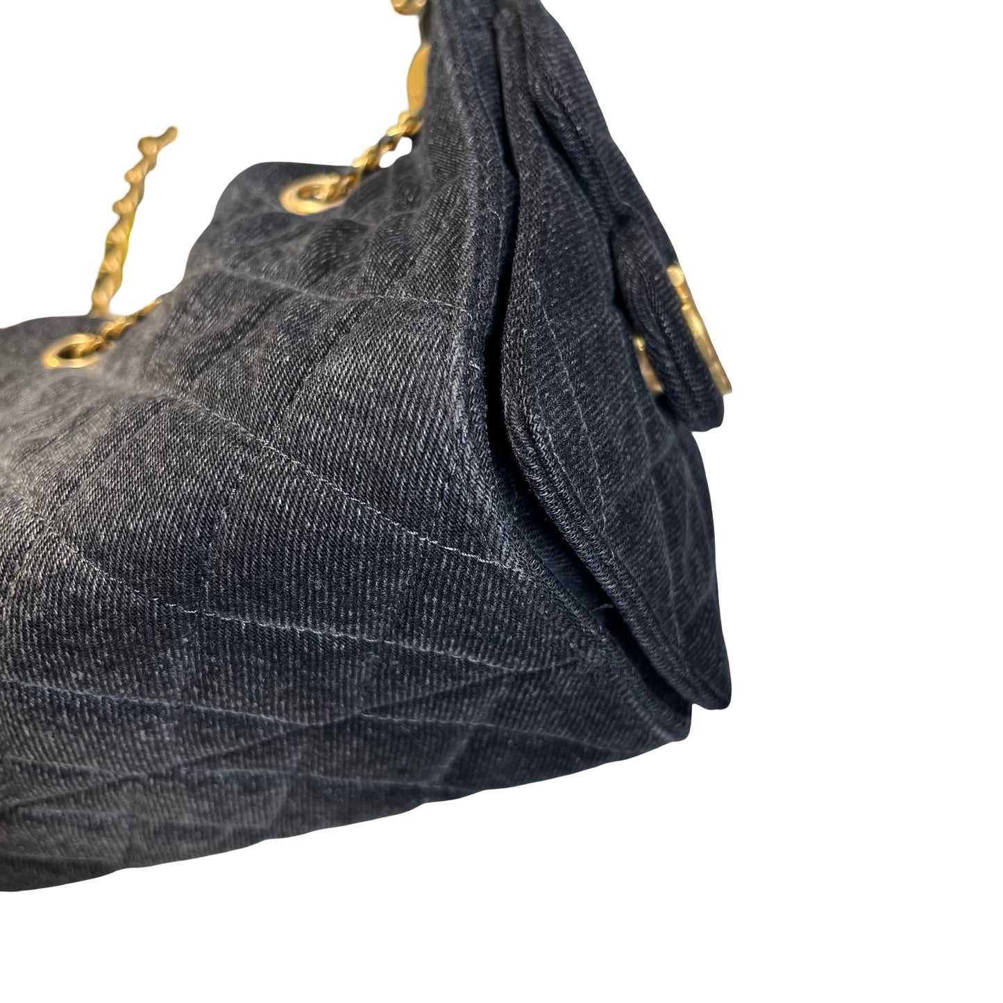 Used CHANEL Denim 26P Mini 25 Bag Shoulder Bag Black Gold