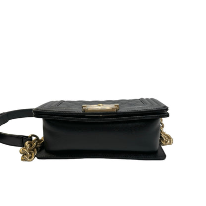 Used CHANEL Quilted Caviar Boy Bag Chain Shoulder Bag Black GHW