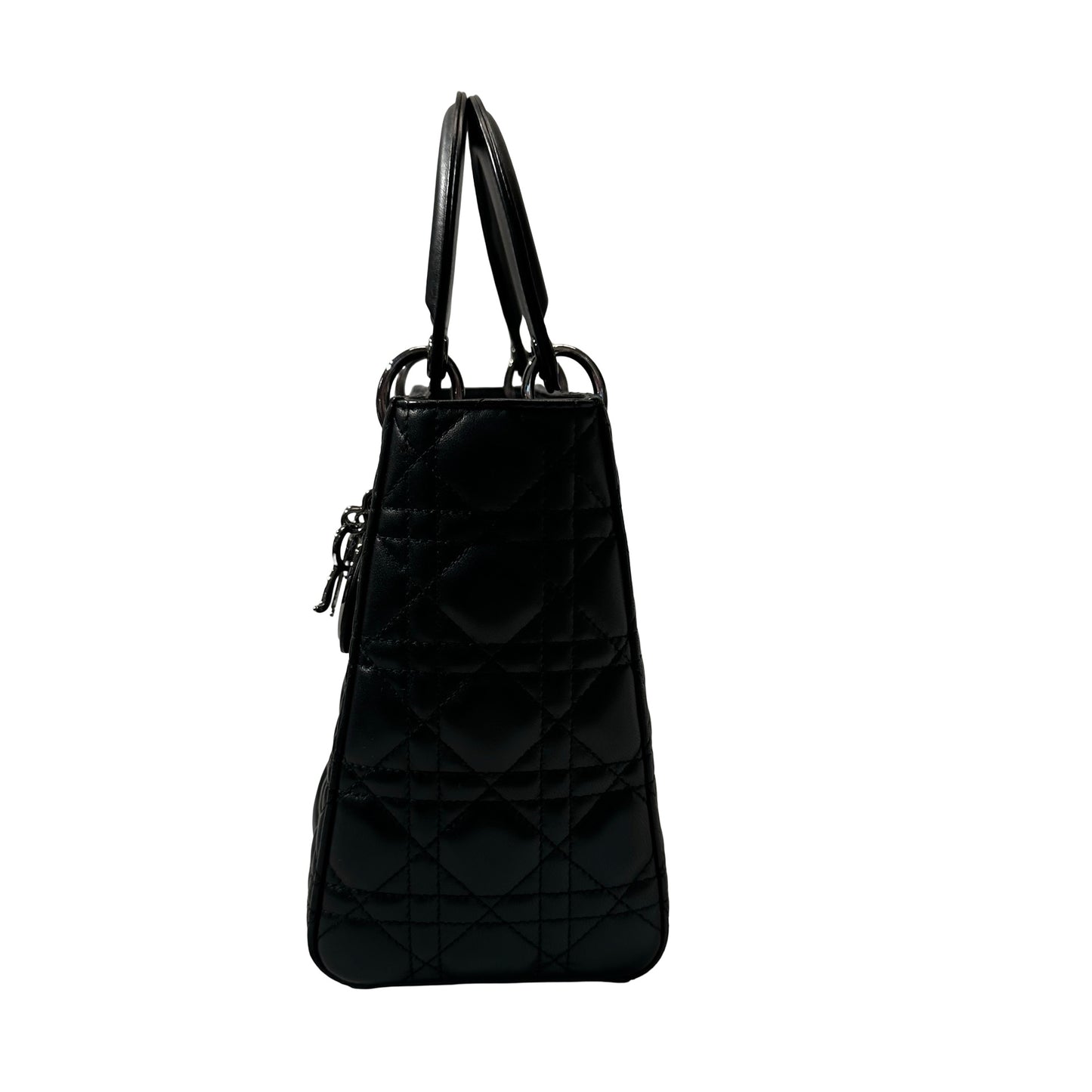 Used DIOR Lambskin Leather Lady Dior Medium Handbag Black