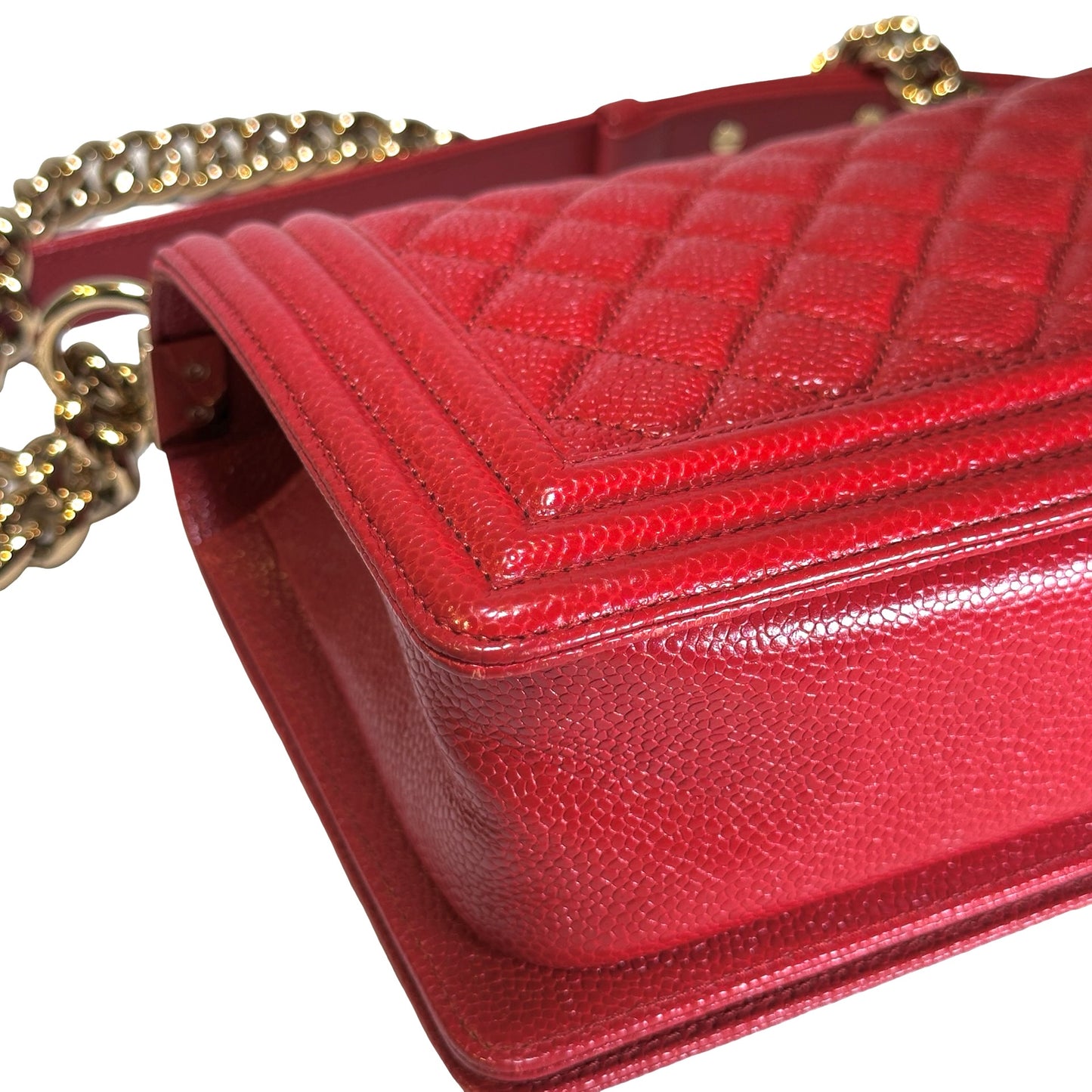 Used CHANEL Calfskin Boy Cross body bag Red GHW