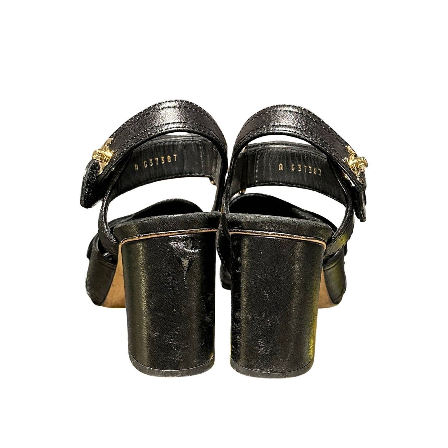 Used Chanel Calfskin Leather Heels Black GHW