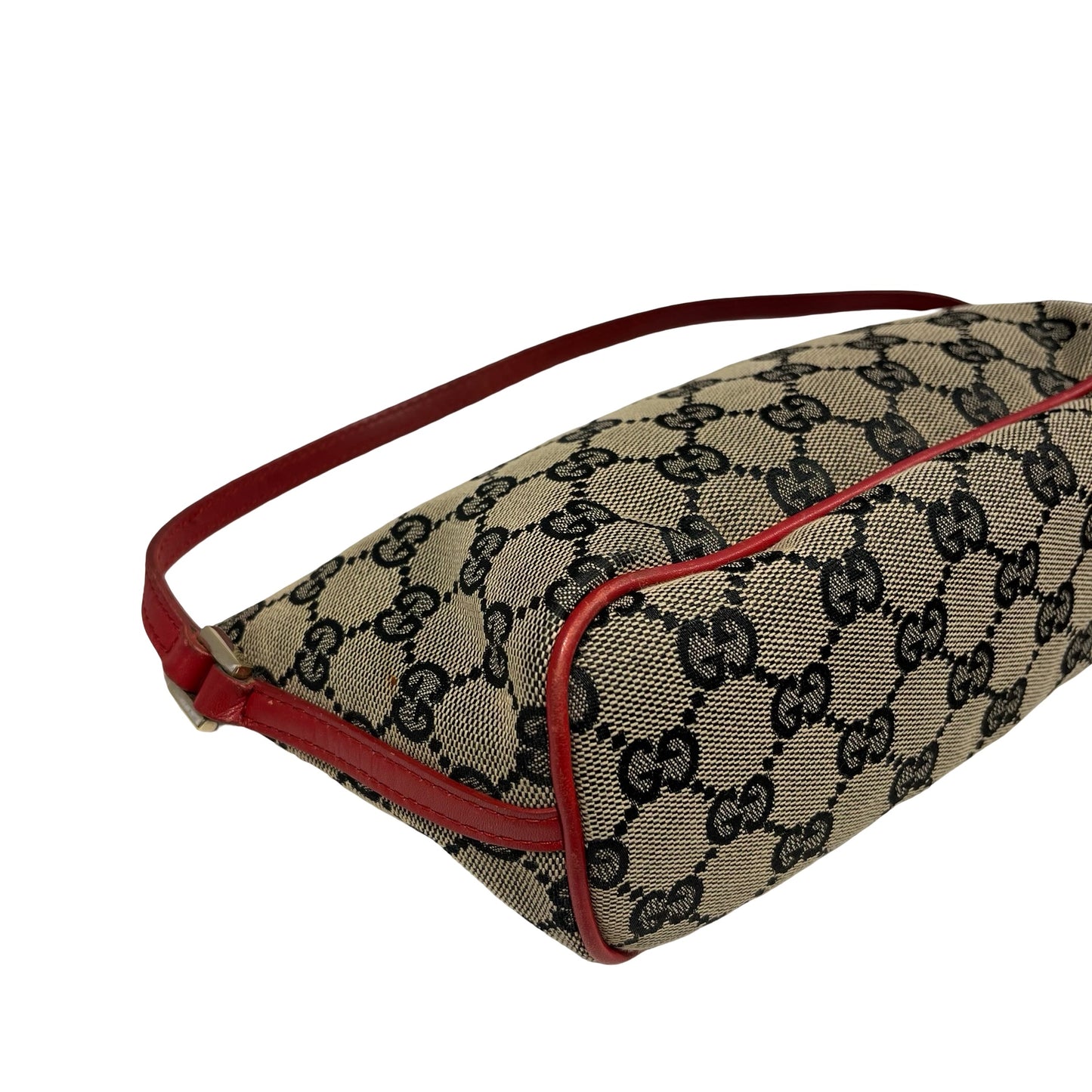 Used GUCCI GG Canvas Pochette Handbag Beige Red