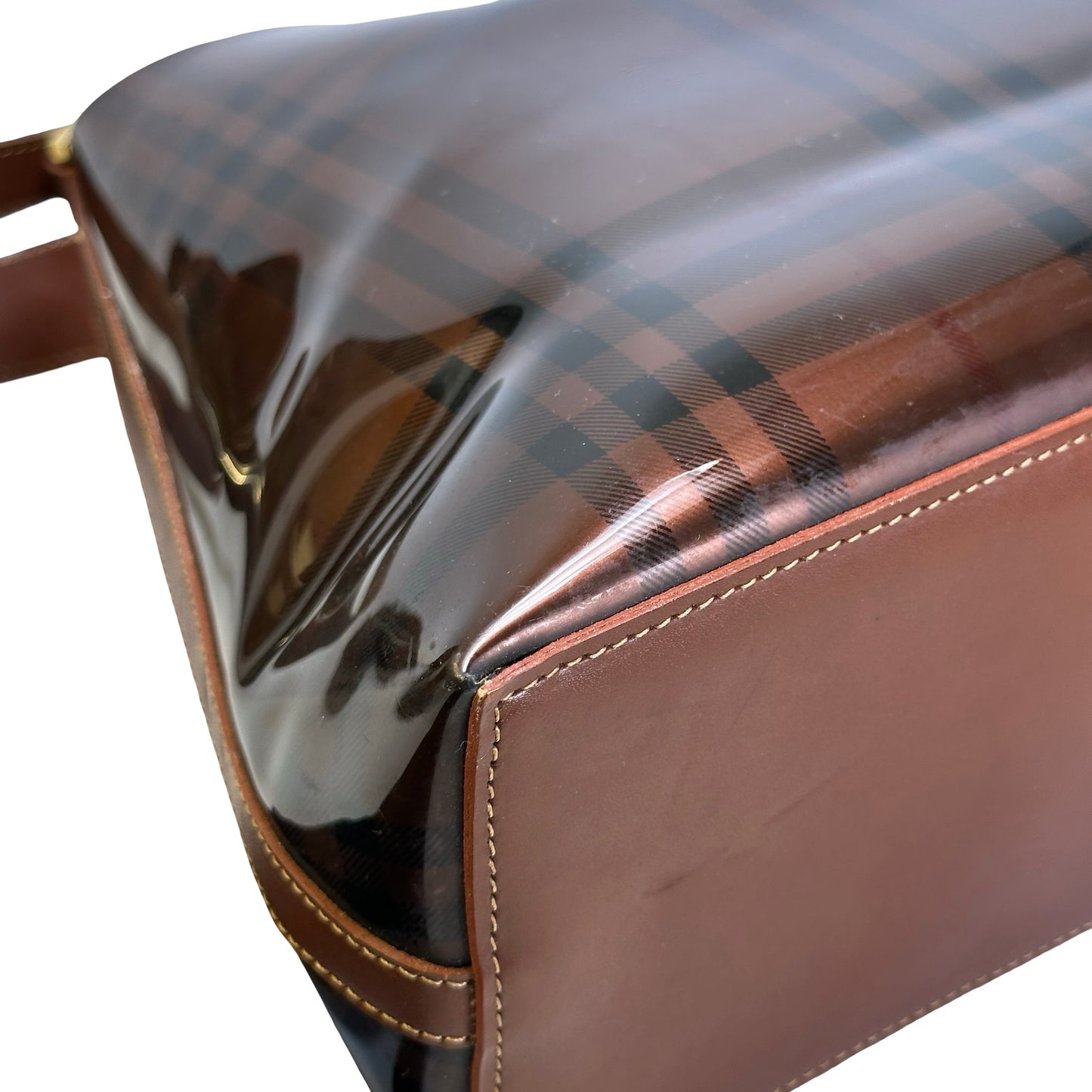 Used BURBERRY Check PVC Tote Handbag Brown
