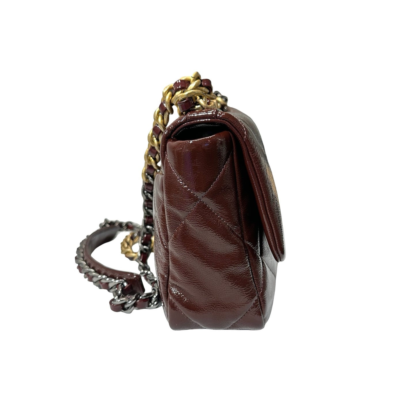 Used CHANEL Waxed Calfskin 19 Small Chain Shoulder Bag Brown GHW