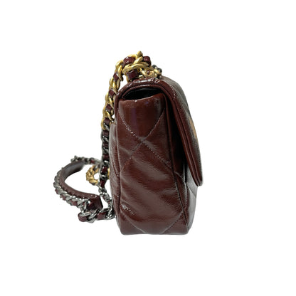 Used CHANEL Waxed Calfskin 19 Small Chain Shoulder Bag Brown GHW