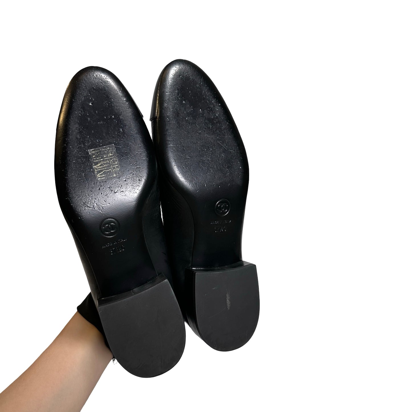 Used CHANEL Crinkled Calfskin Patent Calfskin Mary Jane Pumps Shoes Black GHW