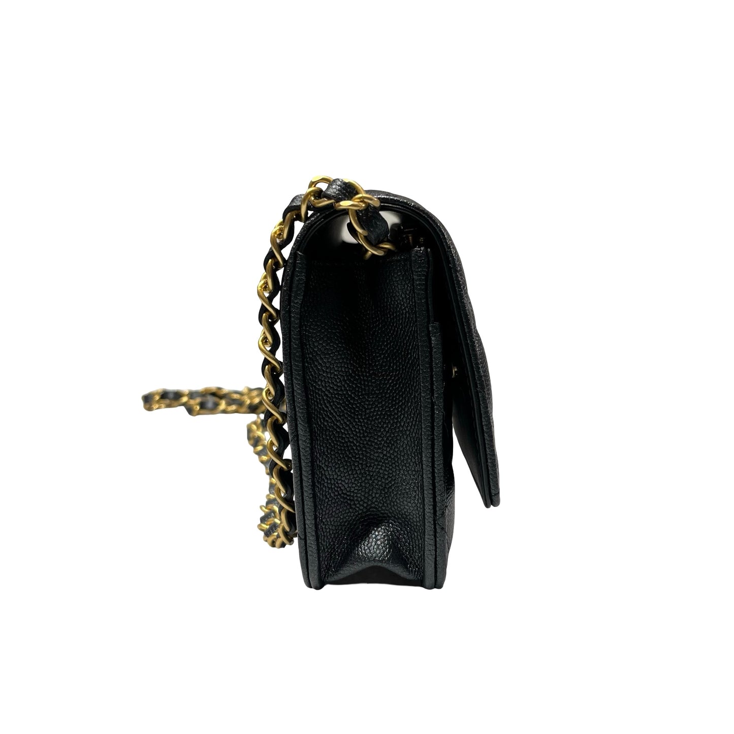 Used Chanel Caviar Leather Wallet on Chain Black GHW