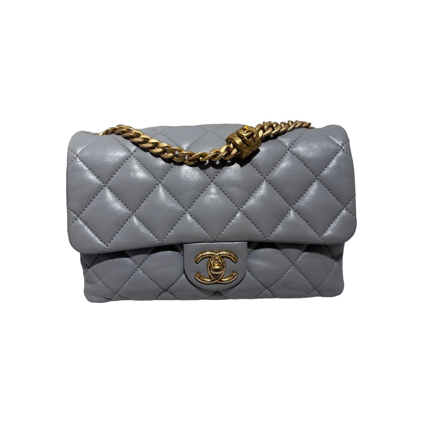 Used CHANEL Lambskin 22K all slide adjustable small flap bag Cross body bag Grey
