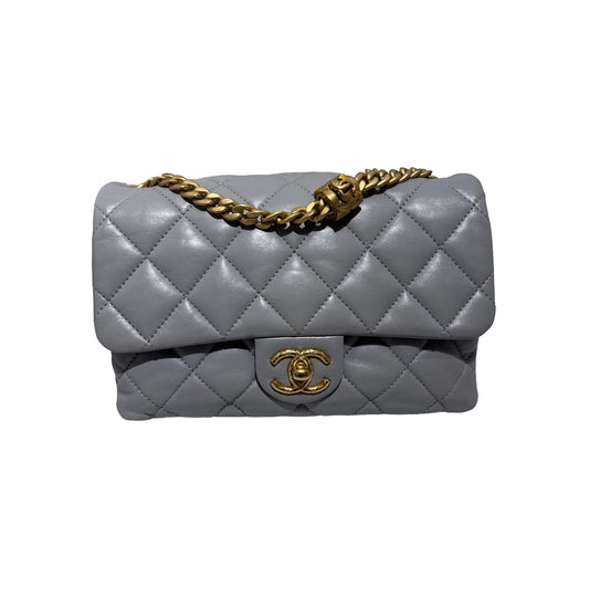 Used CHANEL Lambskin 22K all slide adjustable small flap bag Cross body bag Grey