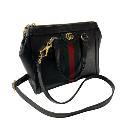 Used GUCCI Calfskin Leather Ophidia Cross Body Bag GHW Black