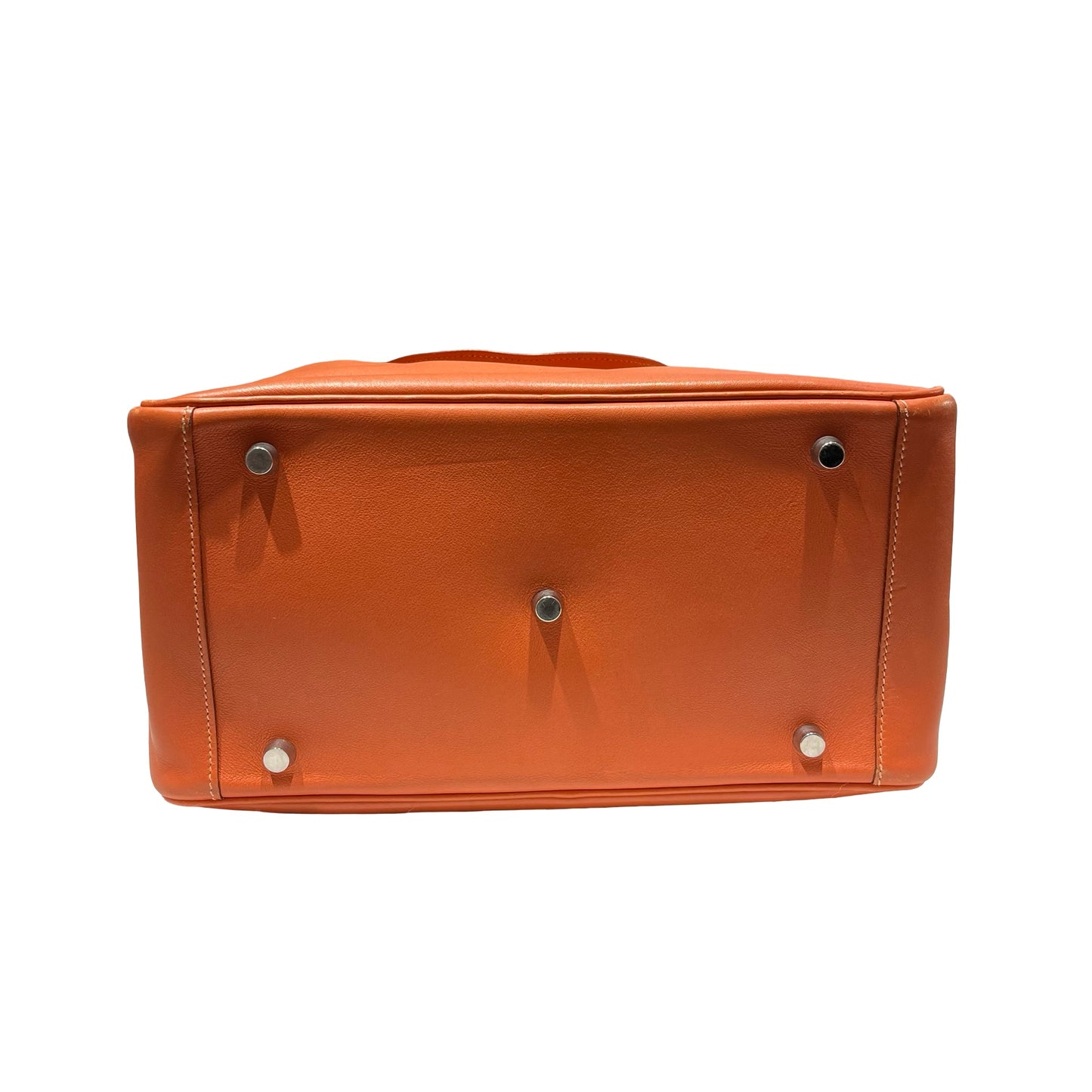 Used HERMÈS Calfskin Leather Lindy 30 Shoulder Bag Orange PHW