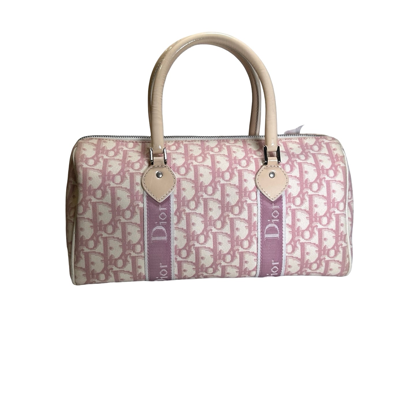 Used DIOR Canvas Trotter Boston Handbag Pink PHW