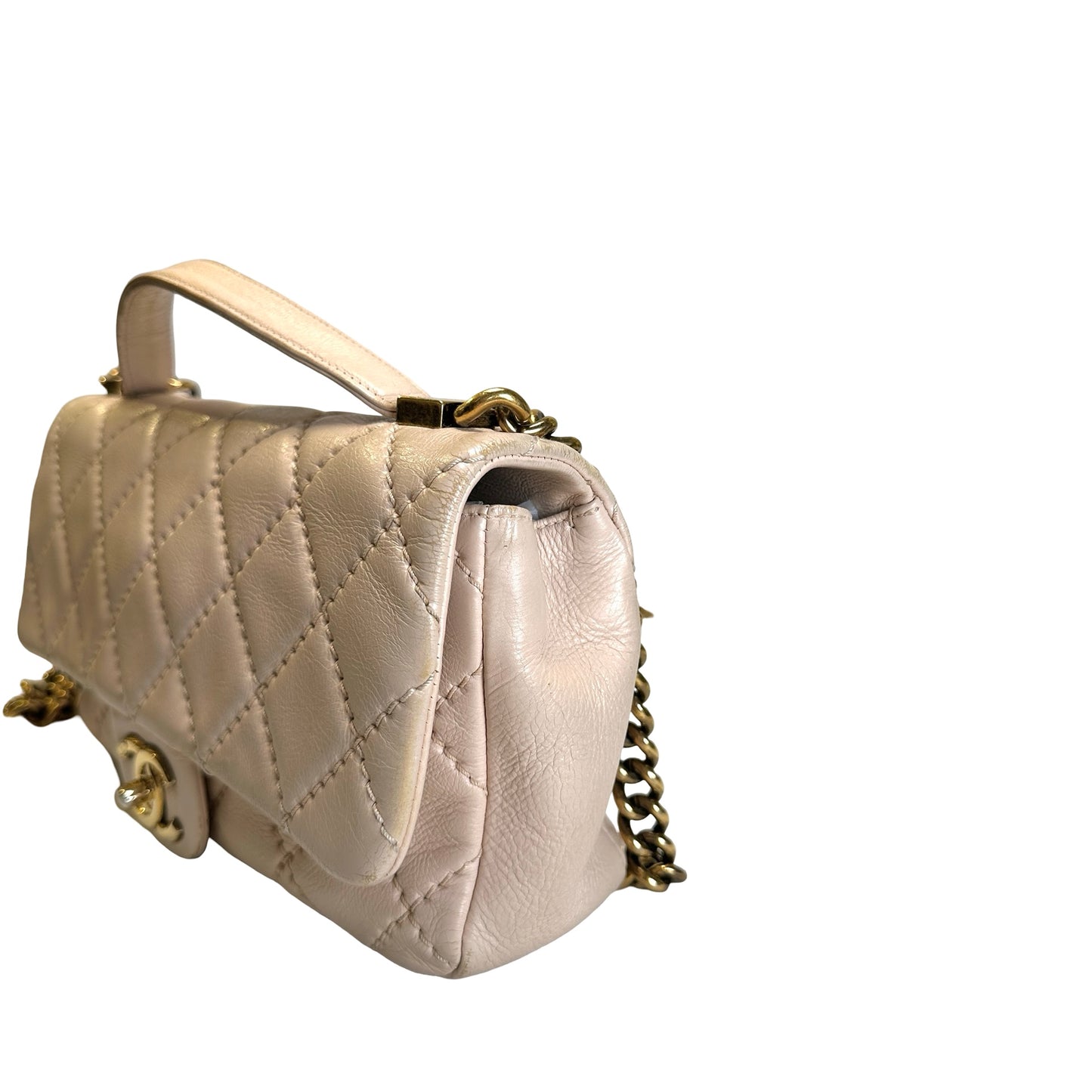 Used CHANEL Quilted Leather Kelly Flap Handbag Beige Gold Tone Hardware